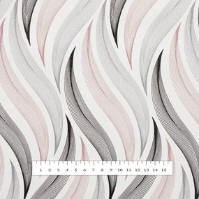 PVC obrus Sivo-čierno-vínové designové vlnky na bielom PV-199 - metráž š. 140 cm