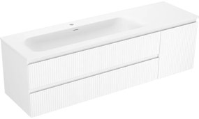 Mexen Rivel, kúpeľňová skrinka 160 cm s ľavým umývadlom Vela, 2S, 1D, drážkovaná, biela matná, 91A23-16047-3-BBFFF01-W23L01