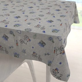 Biante Dekoračný štvorcový obrus PML-097 Levandule a bicykle na sivom režnom 140x140 cm