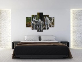 Obraz - Vlci na skale (150x105 cm)