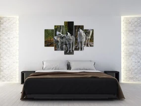 Obraz - Vlci na skale (150x105 cm)