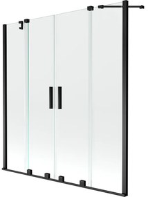 Mexen Velar Duo, 2-krídlová posuvná vaňová zástena 140 x 150 cm, 8mm číre sklo, čierny matný profil, 896-140-000-02-70
