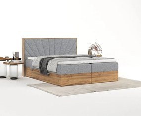 Boxspring posteľ s úložným priestorom v sivo-prírodnej farbe 180x200 cm Asahi – Maison de Rêve