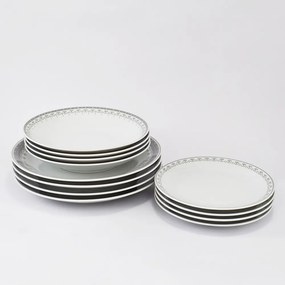 Talířová souprava, český porcelán, HyggeLine, šedá, Leander, 12 d.