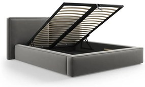 Sivá zamatová čalúnená dvojlôžková posteľ s úložným priestorom s roštom 200x200 cm Arendal – Cosmopolitan Design