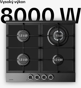 Klarstein Verosteel plynová varná doska, 4 horáky, elektrické zapalovanie, kompatibilná s zemným plynom a LPG, 8000 W, 60cm