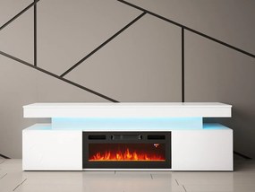 TV skrinka s krbom Lesteralo EF 2D 190 (biela + lesk biely) (s modrým LED osvetlením). Vlastná spoľahlivá doprava až k Vám domov. 1106179