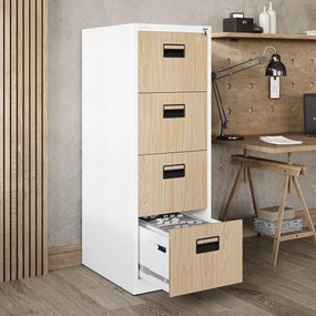 Kovová kartotéka, 4 zásuvky SARA V4, 460 x 1320 x 620 mm, Eco Design: biela/ dub sonoma