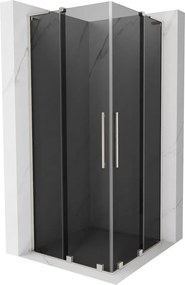 Mexen Velar L Duo, sprchový kút s posuvnými dverami 90 x 90 cm, 8mm šedé sklo, brúsená oceľ, 871-090-090-02-43-97