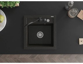 Mexen Vito, granitový drez 490x520x210 mm, 1-komorový a drezová batéria Carla, čierna-zlatá metalíza, 6503-75-670700-70