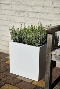 Samozavlažovací kvetináč BLOCK, sklolaminát, 40x40x40 cm, biely mat
