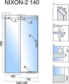 Jednokrídlové posuvné sprchové dvere REA NIXON-2 ĽAVÉ 140 cm pre inštaláciu do niky, chróm/transparent - bez vaničky
