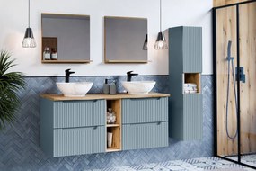 Závěsná skříňka pod umyvadlo Nova Denim s deskou a košem na prádlo 100 cm modrá/dub coast eovke