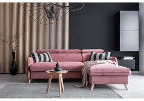 Svetloružová zamatová rozkladacia rohová pohovka (pravý roh) Sweet Harmony – Miuform