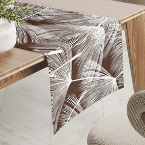 Biante Bavlnený behúň na stôl Sandra SA-499 Biele abstraktné páperie na hnedom 35x140 cm