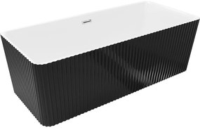Mexen Nila, voľne stojaca ryhovaná vaňa 170 x 75 cm, biela-čierna, chrómový prepad, 52841708075-01