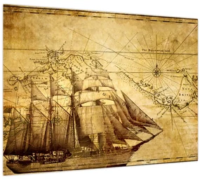 Sklenený obraz - Stará mapa (70x50 cm)