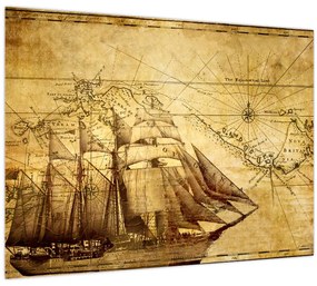 Sklenený obraz - Stará mapa (70x50 cm)
