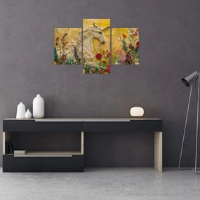 Obraz - Jednorožec s kvetinami (90x60 cm)