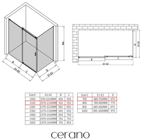 CERANO - Sprchovací kút Santoro Ľ/P - 8 mm - čierna matná, grafitové sklo - 110x70 cm - posuvný, CER-CER-8050BD7294