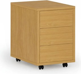 Kancelársky mobilný kontajner PRIMO WOOD, PUSH-lock, 3 zásuvky, buk