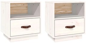 vidaXL Nočné stolíky 2 ks biele 40x34x45 cm borovicový masív