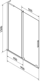 Mexen Velar L, 2-krídlová posuvná vaňová zástena 95 x 150 cm, 8mm sklo námraza, zlatá matná, 896-095-003-31-55