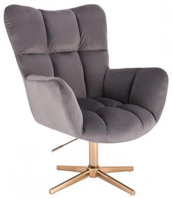 LuxuryForm DESIGN Otočné kreslo AURORA VELUR na zlatom kríži - tmavo šedé