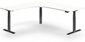 Výškovo nastaviteľný stôl QBUS, rohový, 2000x2000 mm, čierny rám, biela
