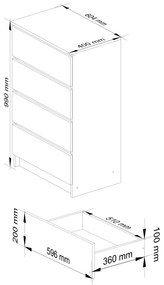 Komoda Kuba 60 cm - 4 zásuvky biela/červená