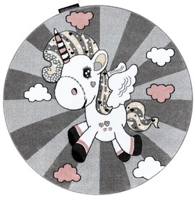 Detský kusový koberec Petit Unicorn grey kruh, 160x160 (priemer) kruh, šedá, detská izba, Dywany Łuszczów