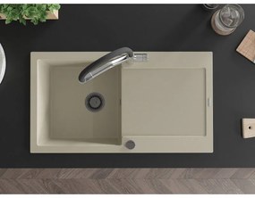 Mexen Leo, 1-komorový granitový drez 900x500x190 mm a drezová batéria Duo, béžová, 6501-69-671701-07-B