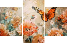 Obraz - Motýľ a kvety, olejomaľba (90x60 cm)