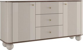 Komoda Vesper 160 cm so zásuvkami na guľatých nohách - kašmír / orech / zlaté úchytky