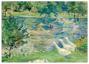 Sklenený obraz - Berthe Morisot, Girl in a Boat with Geese, reprodukcia (70x50 cm)