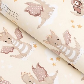 Biante Detský vankúš valec bonbon Sandra SA-467 Dráčikovia na žltobéžovom 15x60 cm