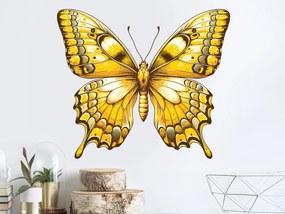 Žltý motýľ textilní prelepiteľná nálepka na stenu hárok 45 x 39 cm