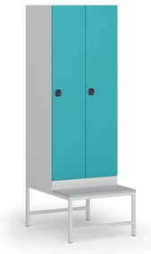 Šatníková skrinka S1 s lavičkou, 2 oddiely, 1875 x 600 x 500/800 mm, kódový zámok, zelené dvere