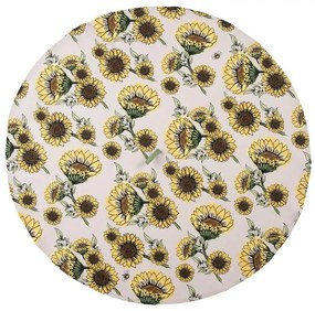 Béžová okrúhla bavlnená utierka so slnečnicami Sunny Sunflowers - Ø 80 cm