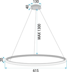 Toolight Toolight, LED závesné svietidlo 60cm, 37W, 3000K, LHJ002-CP, zlatá lesklá, OSW-60000