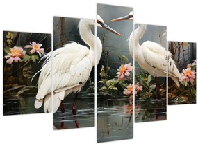 Obraz - Žeriavy biely (150x105 cm)
