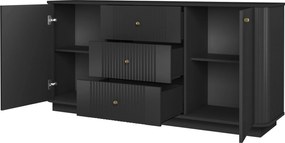 Komoda so zásuvkami Vesper 160 cm na sokli - čierna / zlaté úchytky