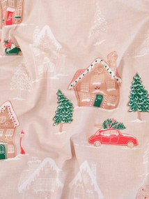 Vianočná bavlnená obliečka na vankúšik Renforcé 40 × 40 cm – Perníková chalúpka krémová