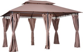 Záhradný pavilón Outsunny 3x4m s 6 bočnými panelmi – Párty stan, záhradný stan s dvojitou strechou khaki | Aosom