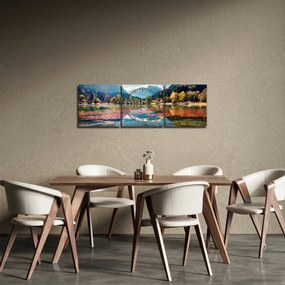 Obraz - Jazero Jasna, Gozd Martuljek, Julské Alpy, Slovinsko (s hodinami) (90x30 cm)
