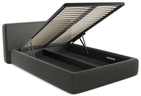 Tmavosivá čalúnená dvojlôžková posteľ s úložným priestorom s roštom 140x200 cm Kiana – Makamii