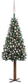 Úzky vianočný stromček s LED a sadou gulí zelený 210 cm 3077865