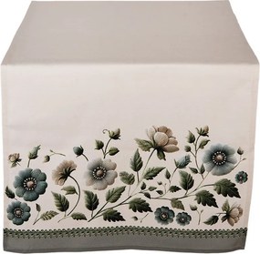 Béžový bavlnený behúň s kvetmi Gently Blooming - 50*140 cm