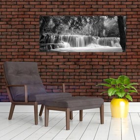 Obraz - Čiernobiely vodopád (120x50 cm)
