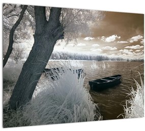 Obraz loďky na jazere (70x50 cm)